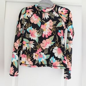 Billabong Size 12 Black Floral Swimsuit Rashguard